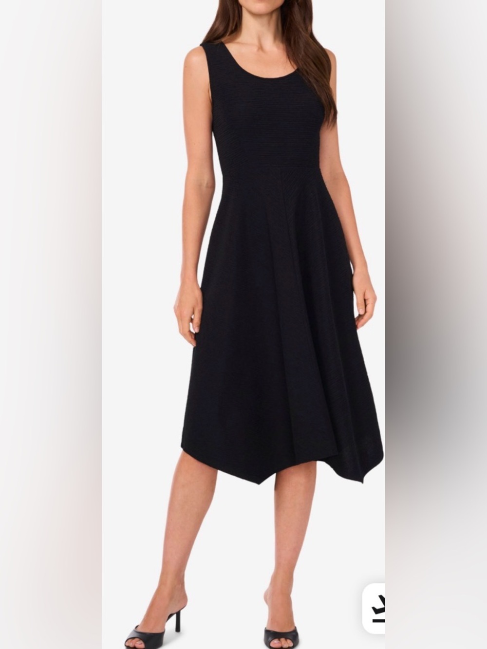 NWT Halogen Textured Handkerchief Hem Dress in rich black Sleeveless Midi A-Line